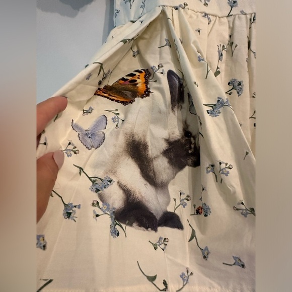 NWT Milo cotton cream and blue dress with peekaboo animals under pleats - Picture 5 of 5